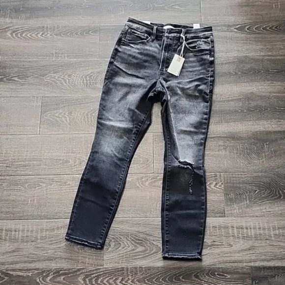 Good American "Good Waist Crop" distressed High Rise skinny Jeans - Picture 3 of 7